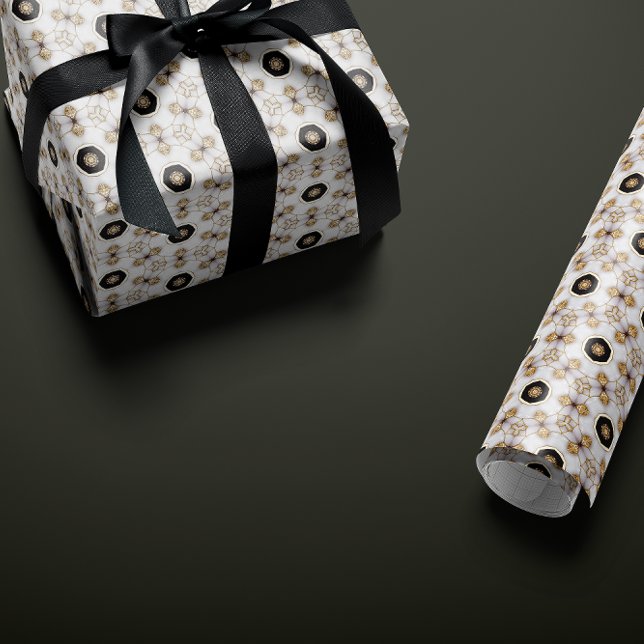 Bedazzled Ivory & Gold Elegant Renaissance Reverie Wrapping Paper (Royal Radiance: Lustrous Geometric Splendor Gift Wrap and Crafting Paper)