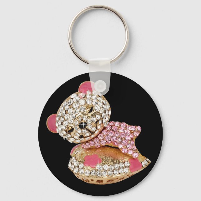 Bedazzled sleeping bear beauty keychain (Front)