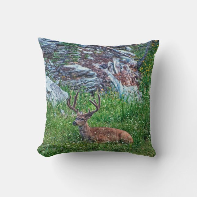 Bedded Buck Throw Pillow (Front)