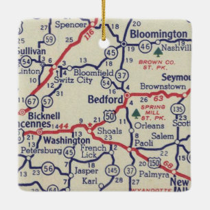 Bedford IN 50's Map Ceramic Ornament