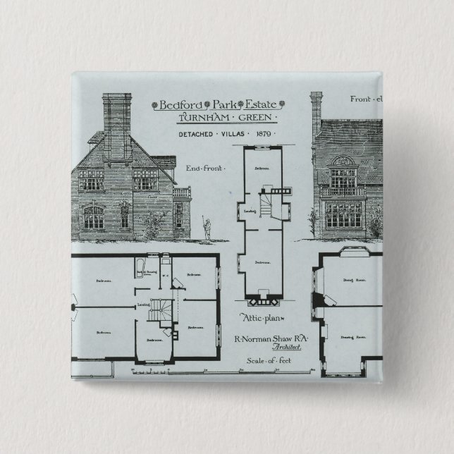 Bedford Park Estate 2 Inch Square Button (Front)