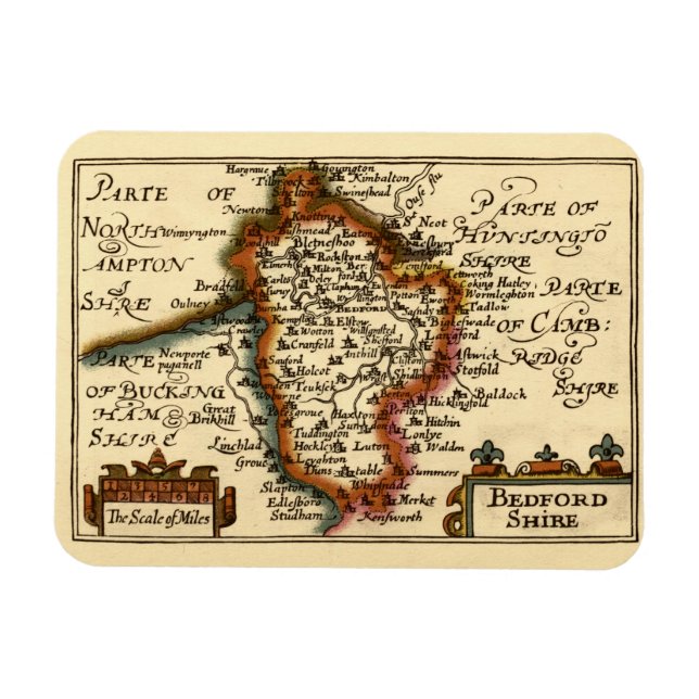 Bedfordshire County England Old Antiquarian Map Magnet (Horizontal)