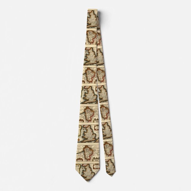 Bedfordshire County England Old Antiquarian Map Tie (Front)