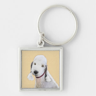 Bedlington Terrier 2 Painting - Original Dog Art Keychain