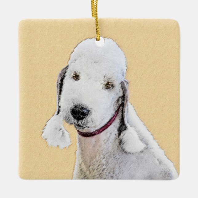 Bedlington Terrier Painting - Original Dog Art Ceramic Ornament (Front)