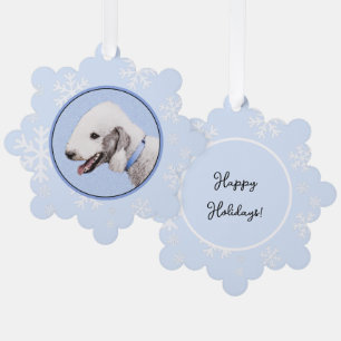 Bedlington Terrier Painting - Original Dog Art Ornament Card