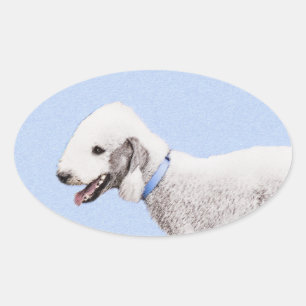 Bedlington Terrier Painting - Original Dog Art Oval Sticker