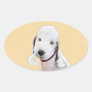 Bedlington Terrier Painting - Original Dog Art Oval Sticker