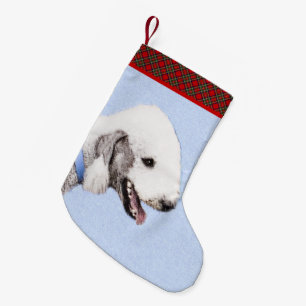 Bedlington Terrier Painting - Original Dog Art Small Christmas Stocking