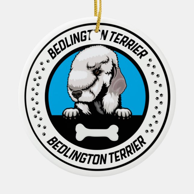 Bedlington Terrier Peeking Illustration Badge Ceramic Ornament (Front)
