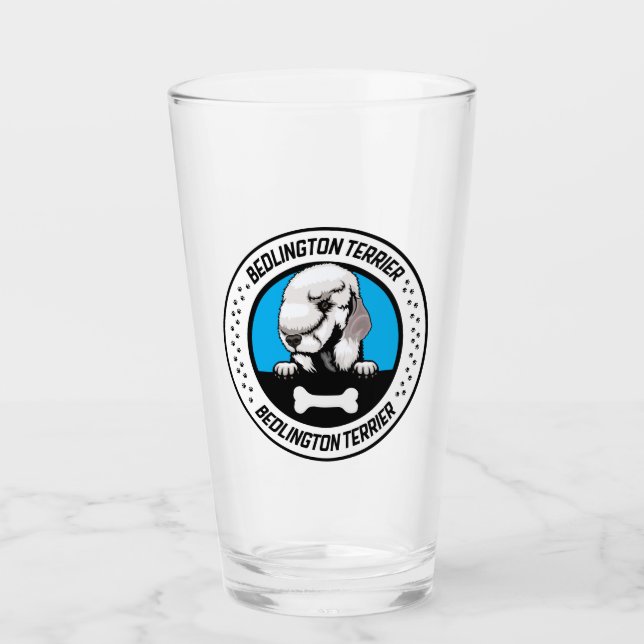 Bedlington Terrier Peeking Illustration Badge Glass (Front)