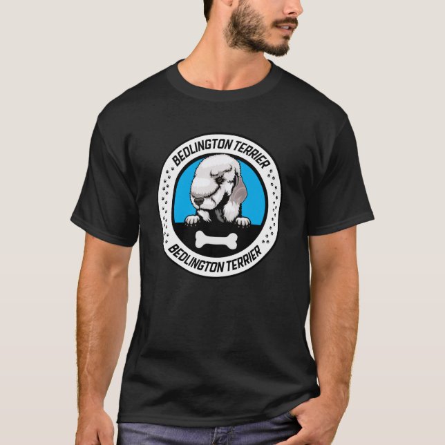 Bedlington Terrier Peeking Illustration Badge T-Shirt (Front)