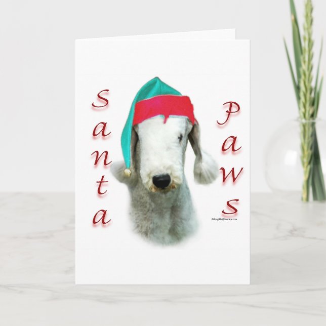 Bedlington Terrier Santa Paws Holiday Card (Front)
