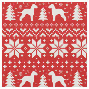 Bedlington Terrier Silhouettes Christmas Holiday Fabric