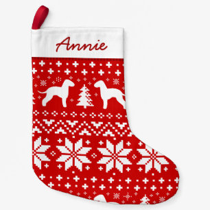 Bedlington Terrier Silhouettes Dogs Holiday Red Small Christmas Stocking