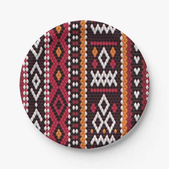 Bedouin Sadu Fabric Pattern Paper Plate (Front)