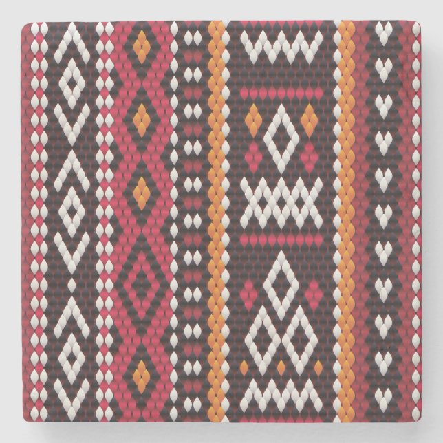 Bedouin Sadu Fabric Pattern Stone Coaster (Front)