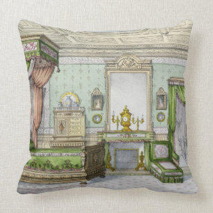 Bedroom in the Renaissance style (colour litho) Throw Pillow