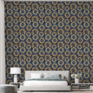 Bedroom Sunflowers in Gold and Navy Wallpaper