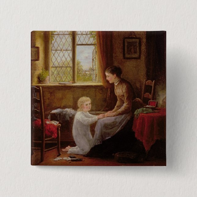 Bedtime, 1890 (oil on panel) 2 inch square button (Front)