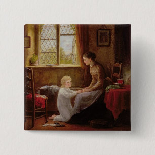 Bedtime, 1890 (oil on panel) 2 inch square button