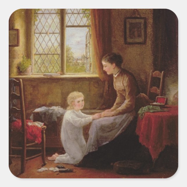 Bedtime, 1890 (oil on panel) square sticker (Front)