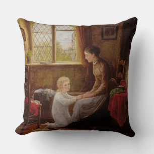 Bedtime, 1890 (oil on panel) throw pillow
