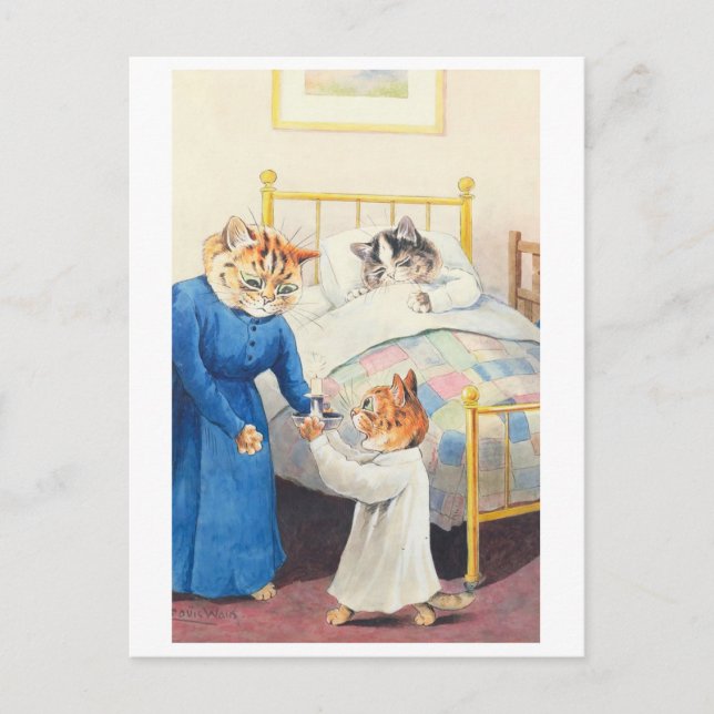 Bedtime - Louis Wain Postcard (Front)