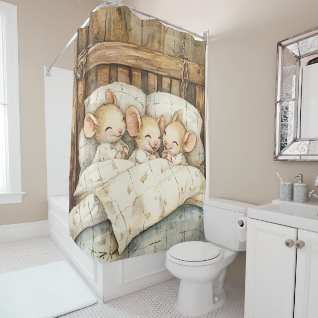 Bedtime Mice Shower Curtain (In Situ)