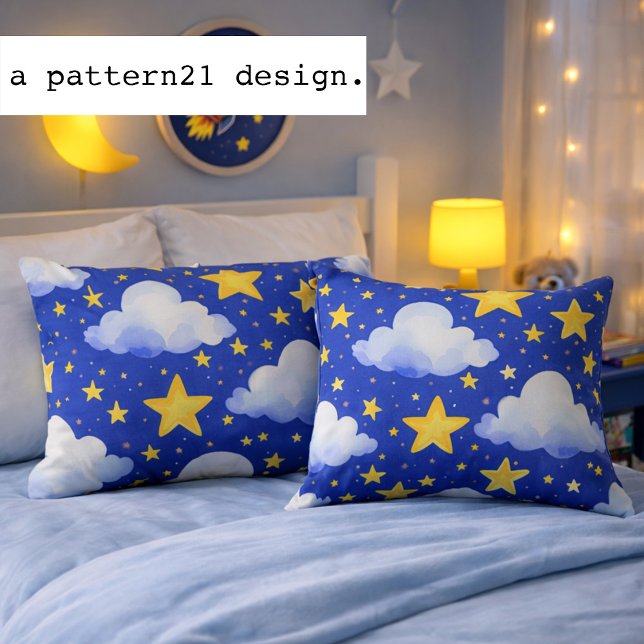 bedtime night sky blue pattern throw pillow (cute celestial night sky. Clouds and stars pillow
)