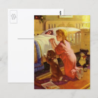 Bedtime Prayers, Girl with Puppy, Vintage Religion