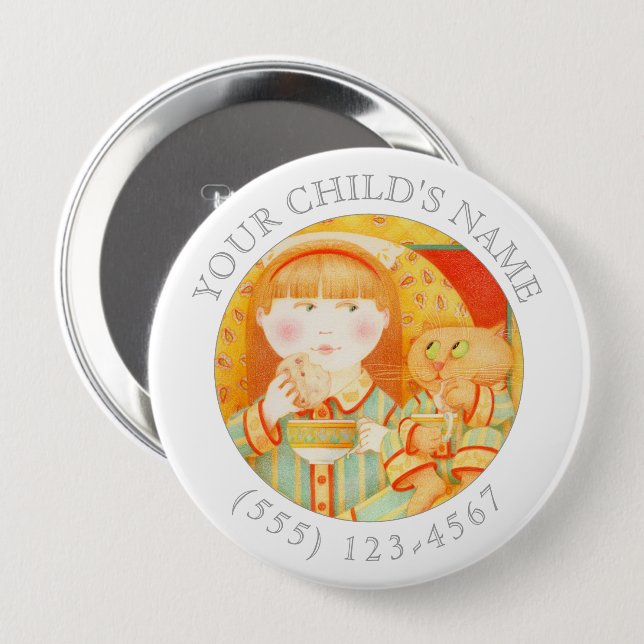 BEDTIME SNACK Child ID Button - White (Front & Back)