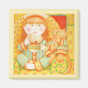 BEDTIME SNACK Square Magnet - Yellow