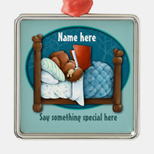 Bedtime story bear and bunny metal ornament