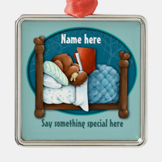 Bedtime story bear and bunny metal ornament
