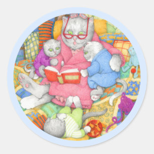 BEDTIME STORY Large Round Stickers - Blue