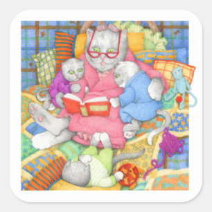 BEDTIME STORY Large Square Stickers - White