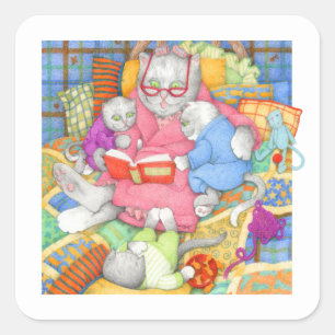 BEDTIME STORY Small Square Stickers - White