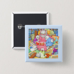 BEDTIME STORY Square Button Pin - Blue