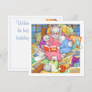 BEDTIME STORY Square Flat Birthday Card 