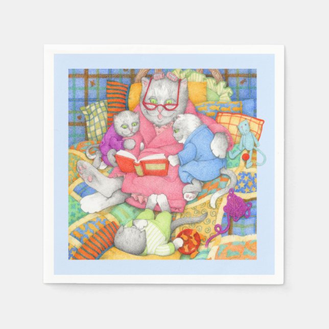 BEDTIME STORY Standard Cocktail Paper Napkin Blue (Front)