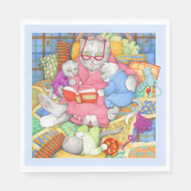 BEDTIME STORY Standard Lunch Paper Napkins - Blue (Front)