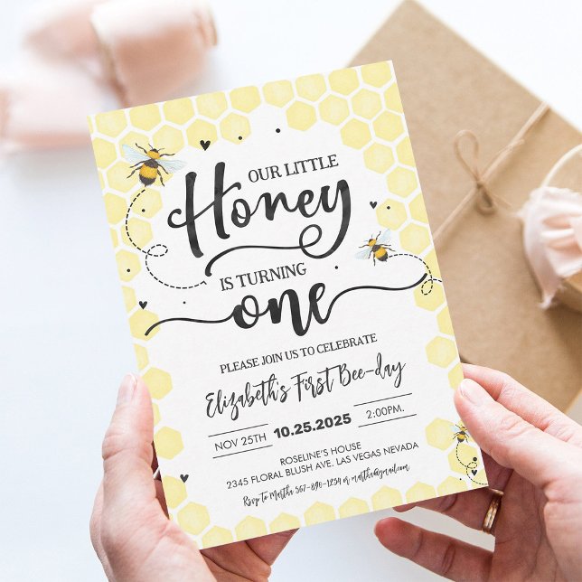 Bee 1st Birthday Bumble Bee Honey Bee Birthday Invitation (Creator Uploaded)