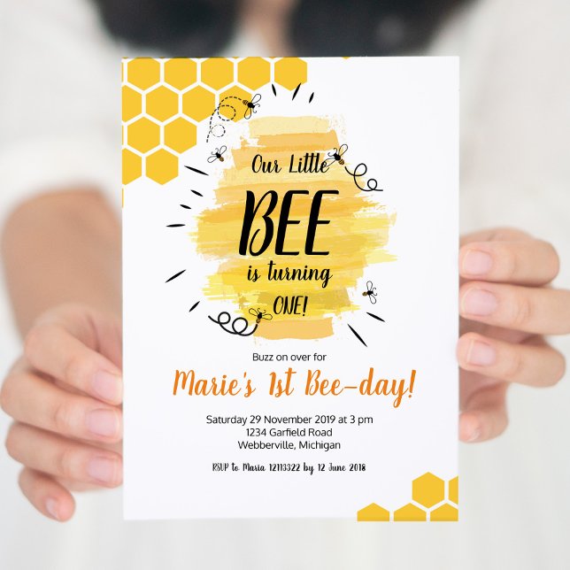 Bee 1st Birthday Party Invitation (Creator Uploaded)