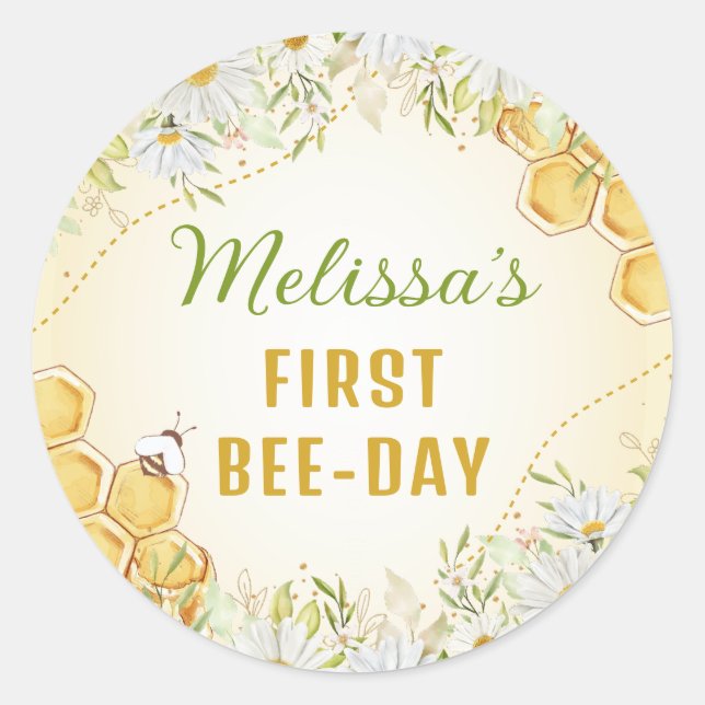 Bee 1st First Birthday Party Yellow Girl Bumblebee Classic Round Sticker (Front)