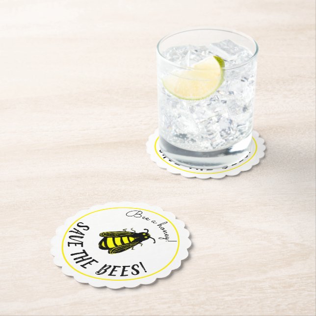 Bee a Honey Save the Bees Cute Bee Art Paper Coaster (Insitu)