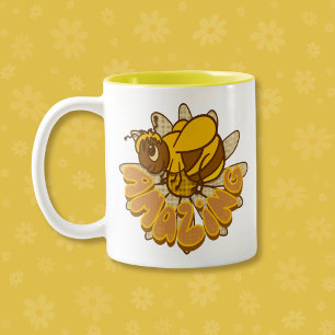 Bee Amazing - Cute Cartoon Bumble Bee & Daisy Two-Tone Coffee Mug