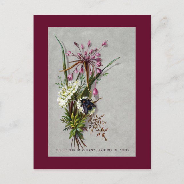 Bee and Allium Victorian Christmas Holiday Postcard (Front)
