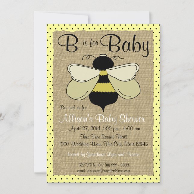 Bee and Burlap Baby Shower Invitation (Front)