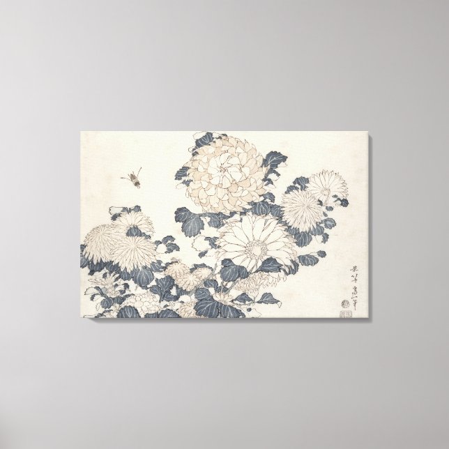 Bee and chrysanthemums canvas print (Front)